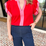 THML - Bold Flutter Sleeve Blouse-200 Fashion Blouses-THML-July & June Women's Fashion Boutique Located in San Antonio, Texas