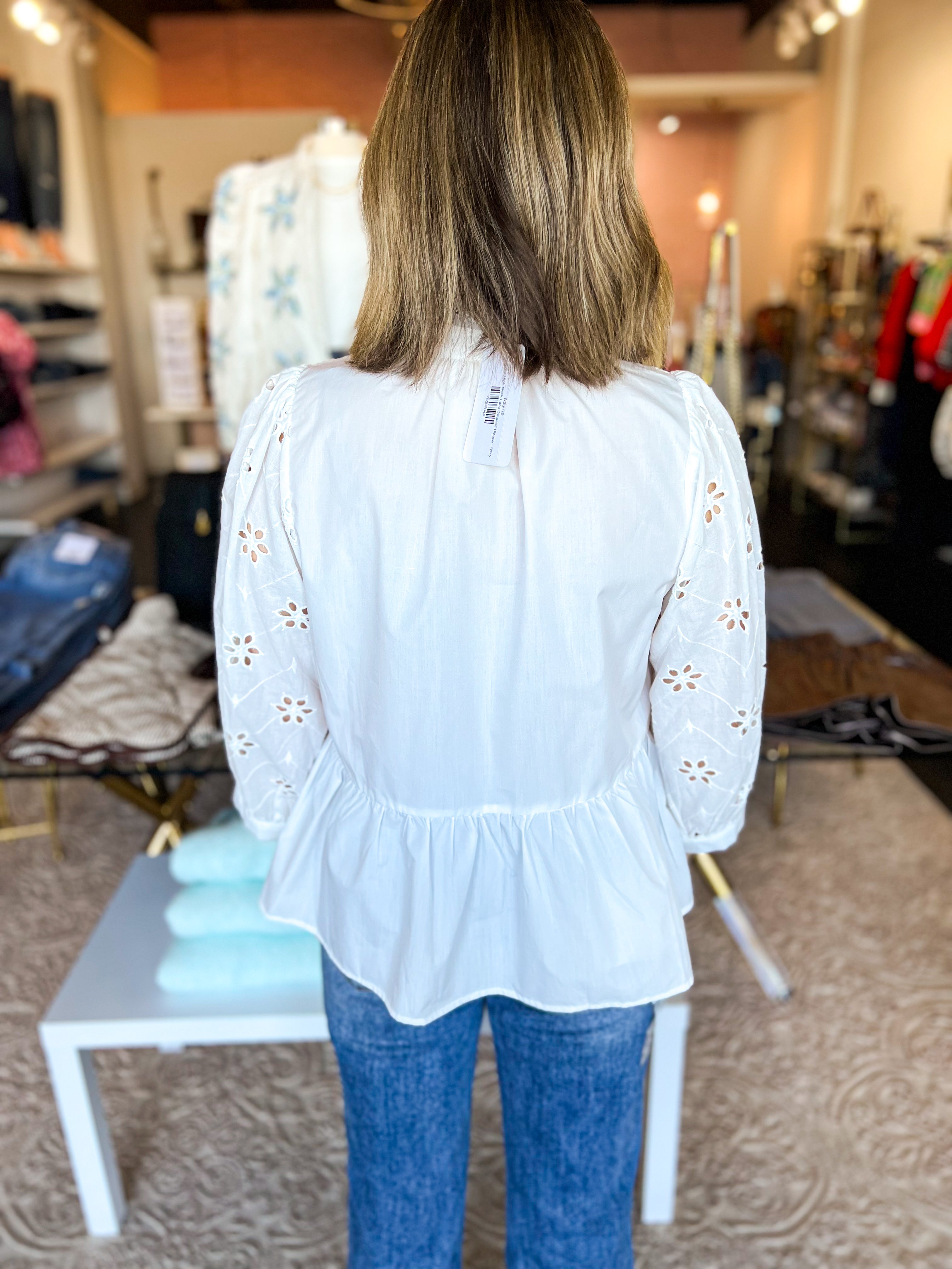 High Neck Lace Detailed Blouse - Ivory-200 Fashion Blouses-ENTRO-July & June Women's Fashion Boutique Located in San Antonio, Texas