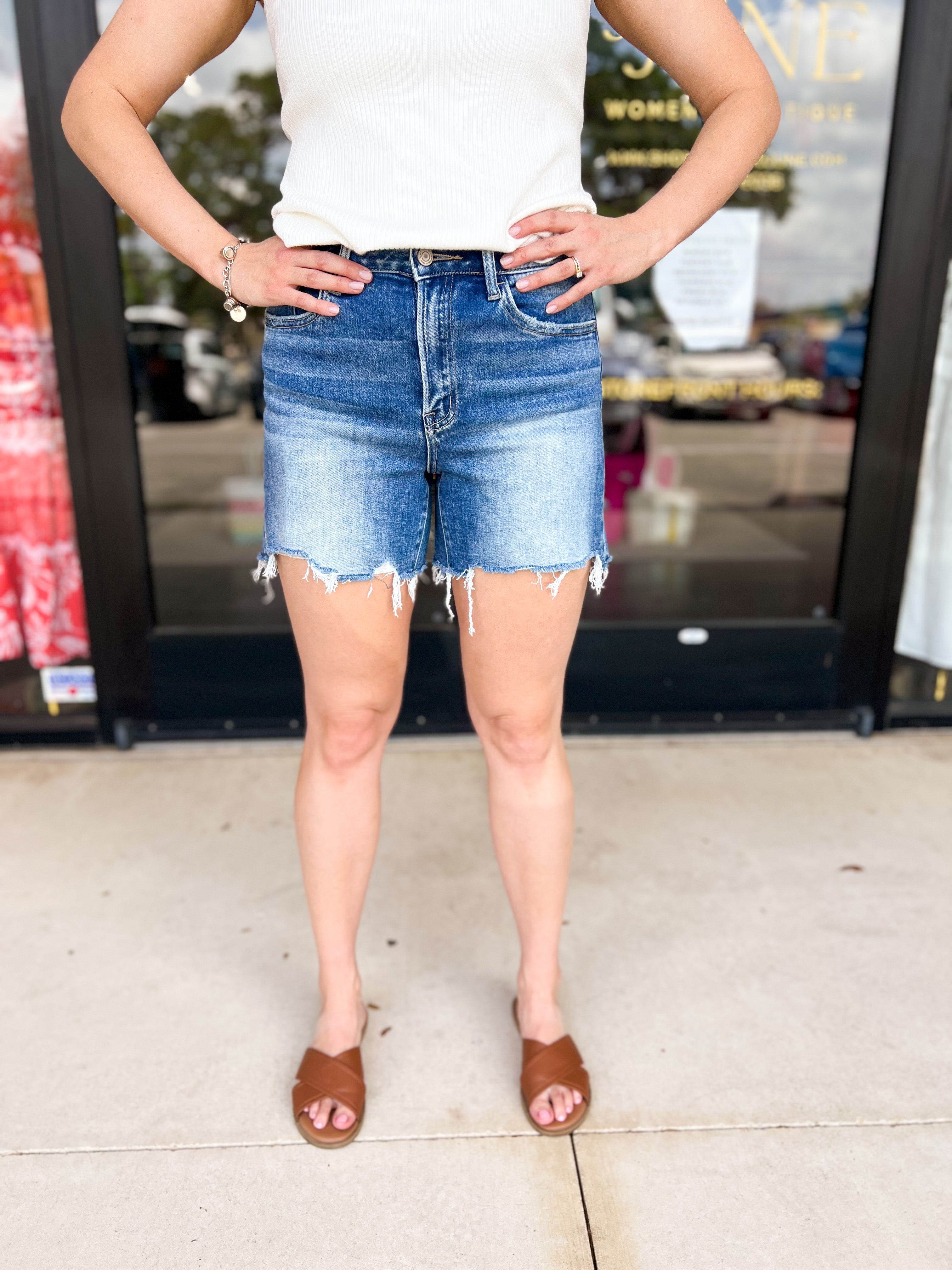 Vervet - High Rise Boyfriend Denim Shorts-410 Shorts/Skirts-VEVERT BY FLYING MONKEY-July & June Women's Fashion Boutique Located in San Antonio, Texas
