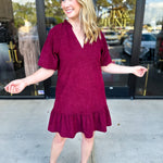 THML- Maroon Corduroy Mini Dress-510 Mini-THML-July & June Women's Fashion Boutique Located in San Antonio, Texas