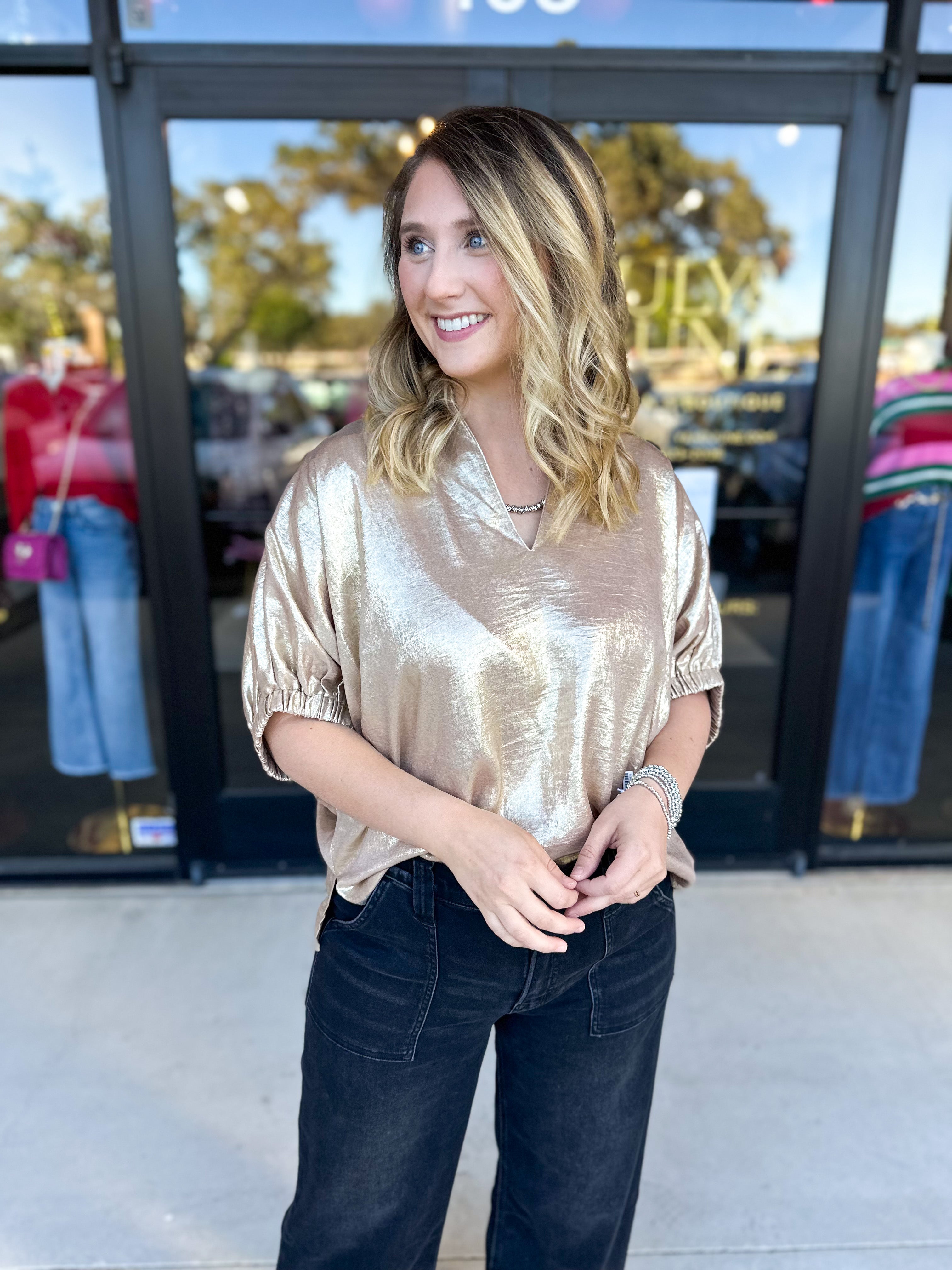 Celebration Blouse - Gold-200 Fashion Blouses-ENTRO-July & June Women's Fashion Boutique Located in San Antonio, Texas