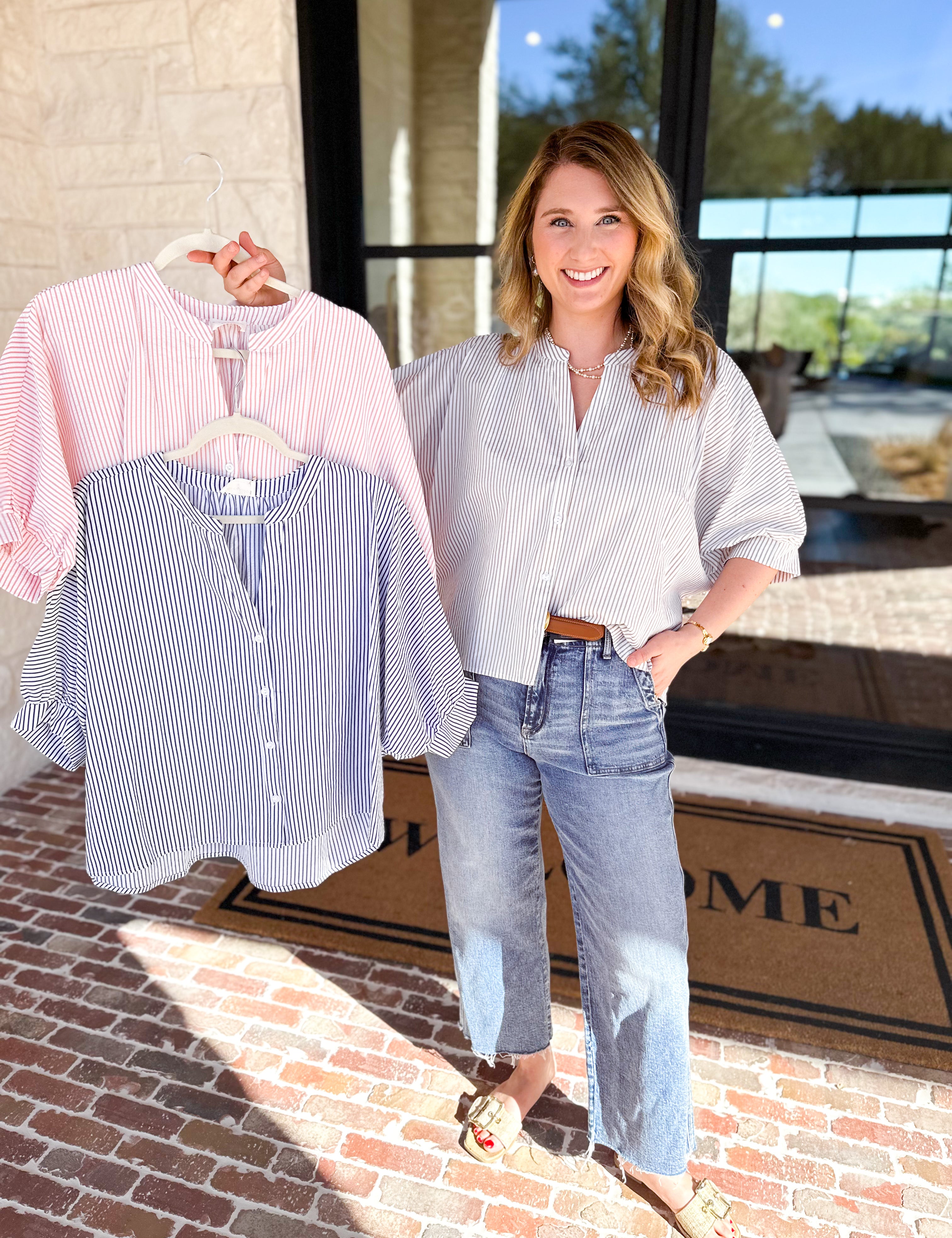 Stripe Dolman Blouse - Sage-200 Fashion Blouses-ALLIE ROSE-July & June Women's Fashion Boutique Located in San Antonio, Texas