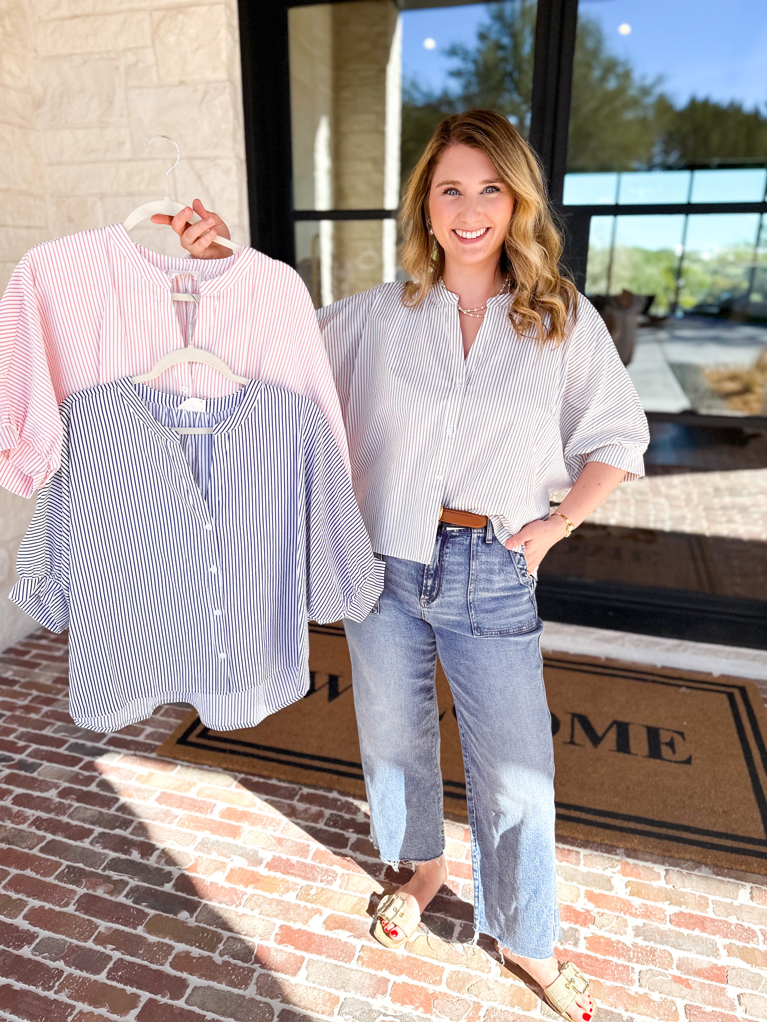 Stripe Dolman Blouse - Sage-200 Fashion Blouses-ALLIE ROSE-July & June Women's Fashion Boutique Located in San Antonio, Texas
