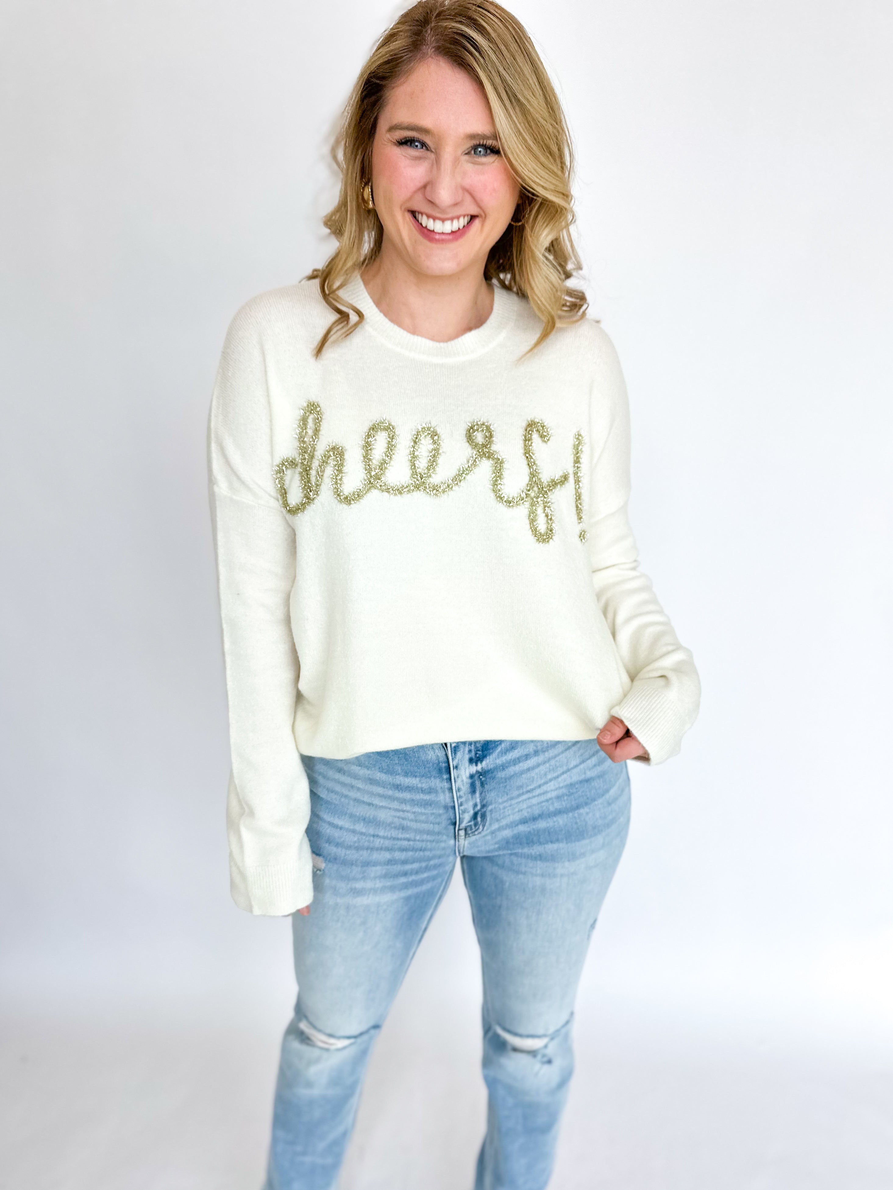 Cheers Tinsel Cream Sweater-230 Sweaters/Cardis-GILLI CLOTHING-July & June Women's Fashion Boutique Located in San Antonio, Texas