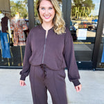 Soft Modal Bomber Jacket - Chocolate-300 Athleisure/Lounge-SKIES ARE BLUE-July & June Women's Fashion Boutique Located in San Antonio, Texas