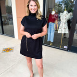 Mock Neck Knit Mini Dress - Black-510 Mini-ENTRO-July & June Women's Fashion Boutique Located in San Antonio, Texas