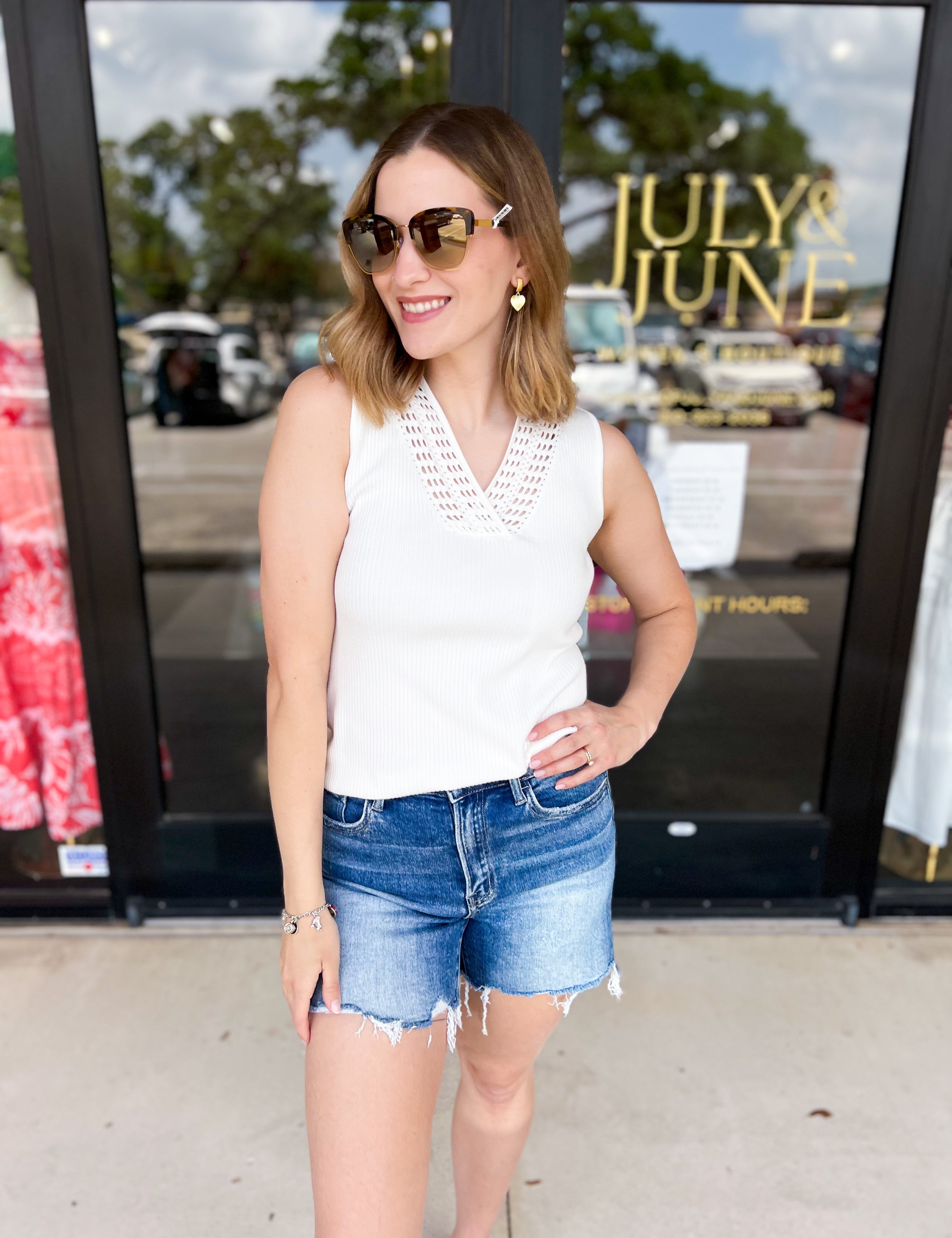 White V-Neck Knit Tank-200 Fashion Blouses-FATE-July & June Women's Fashion Boutique Located in San Antonio, Texas