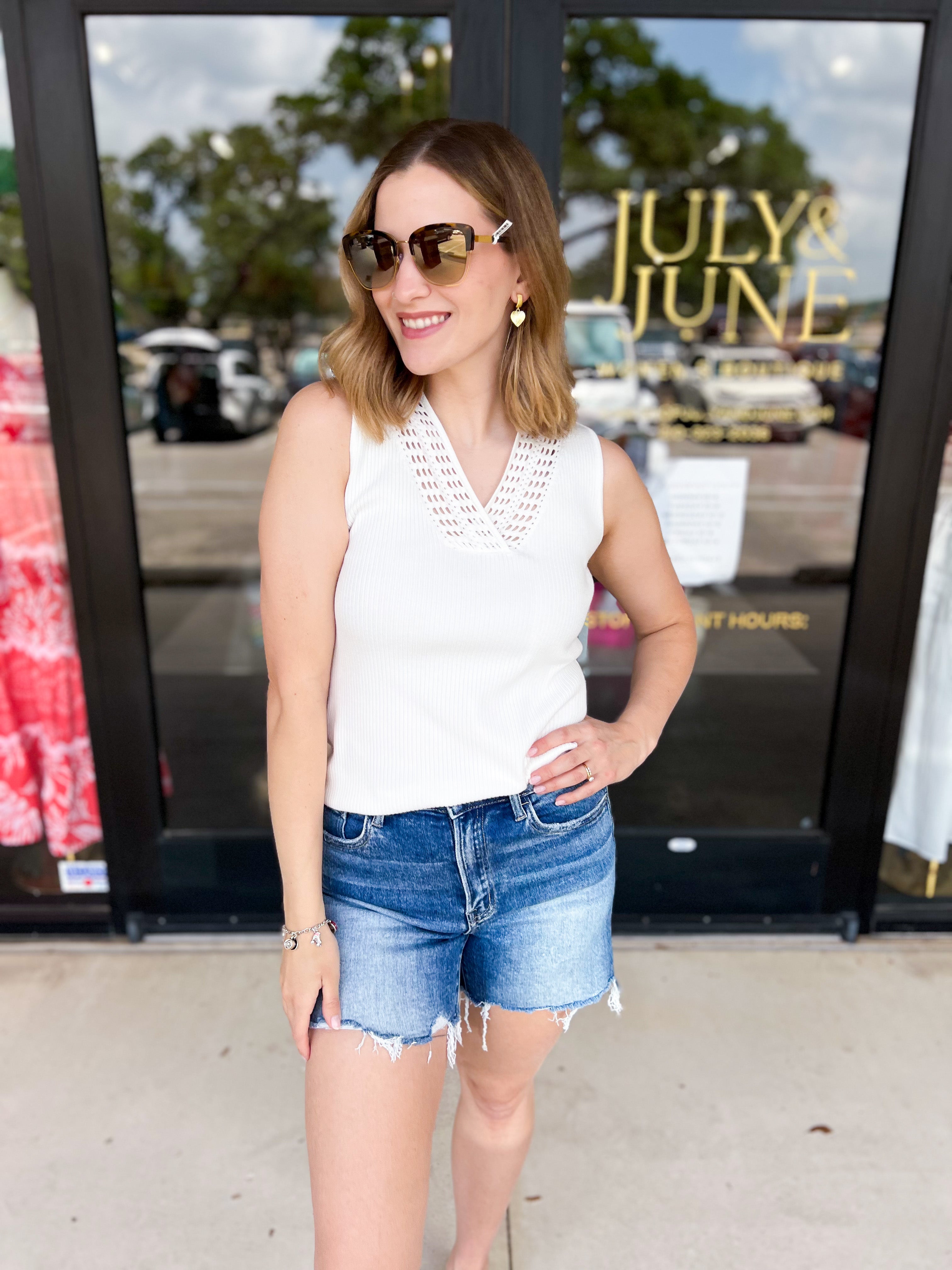 White V-Neck Knit Tank-200 Fashion Blouses-FATE-July & June Women's Fashion Boutique Located in San Antonio, Texas
