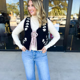 Mauve & Black Knit Floral Vest-600 Outerwear-LISTICLE-July & June Women's Fashion Boutique Located in San Antonio, Texas
