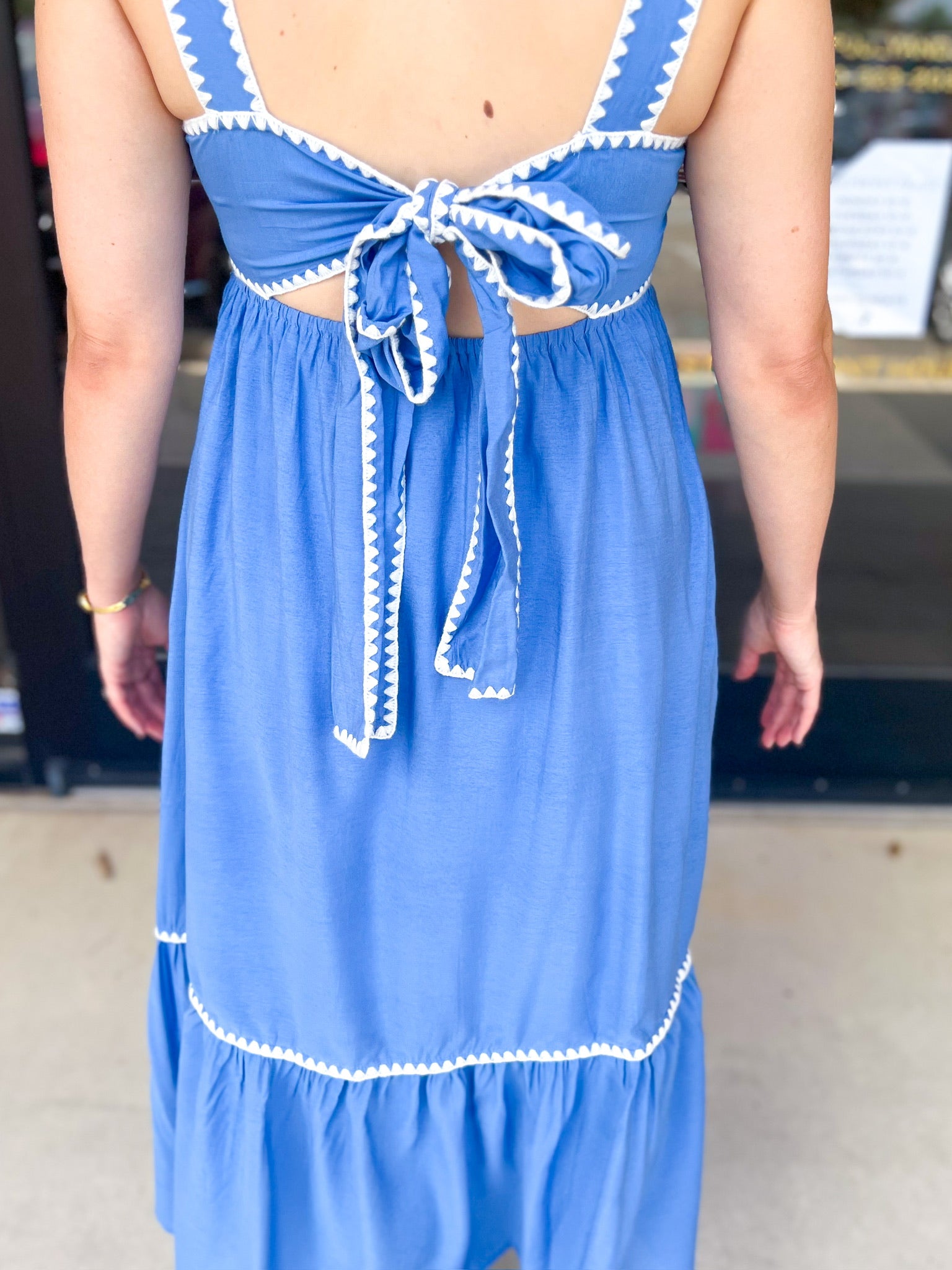 Sky Blue Embroidered Midi Dress-500 Midi-ENTRO-July & June Women's Fashion Boutique Located in San Antonio, Texas