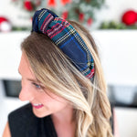 Tartan Knotted Headband - Navy-130 ACCESSORIES-SHIRALEAH-July & June Women's Fashion Boutique Located in San Antonio, Texas