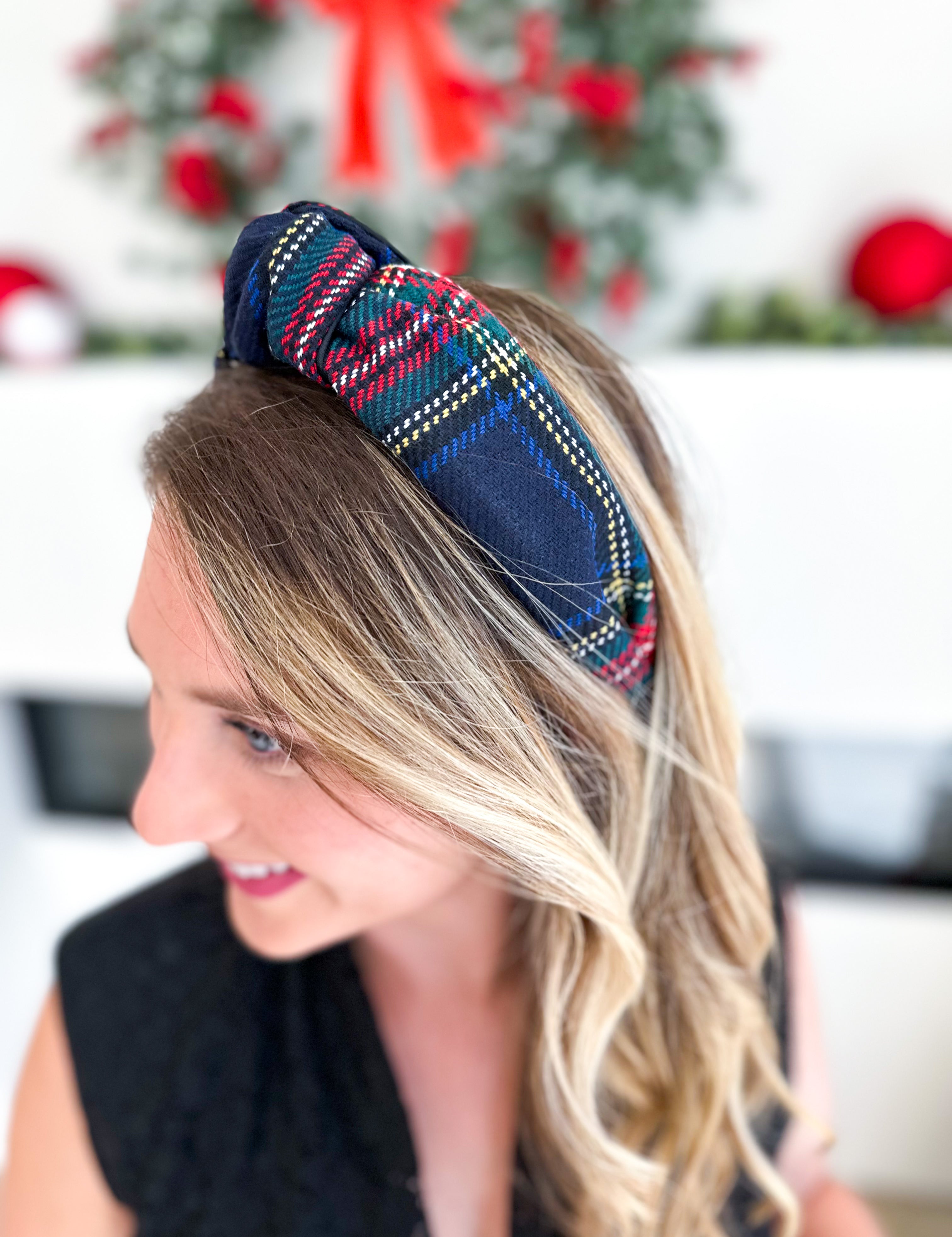 Tartan Knotted Headband - Navy-130 ACCESSORIES-SHIRALEAH-July & June Women's Fashion Boutique Located in San Antonio, Texas