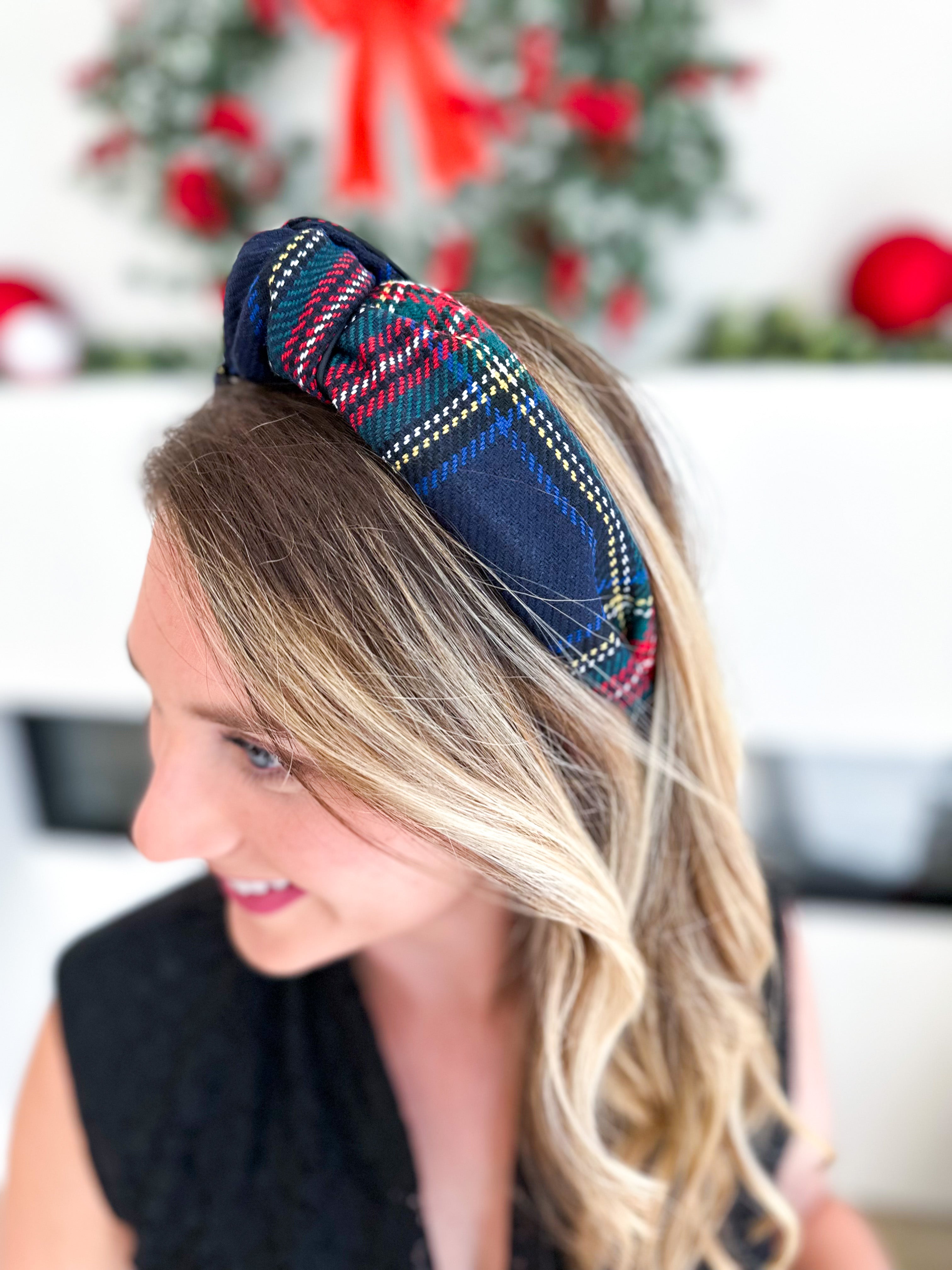 Tartan Knotted Headband - Navy-130 ACCESSORIES-SHIRALEAH-July & June Women's Fashion Boutique Located in San Antonio, Texas