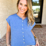 Short Sleeve Everyday Cardigan - Ocean Blue-230 Sweaters/Cardis-DOUBLE ZERO-July & June Women's Fashion Boutique Located in San Antonio, Texas