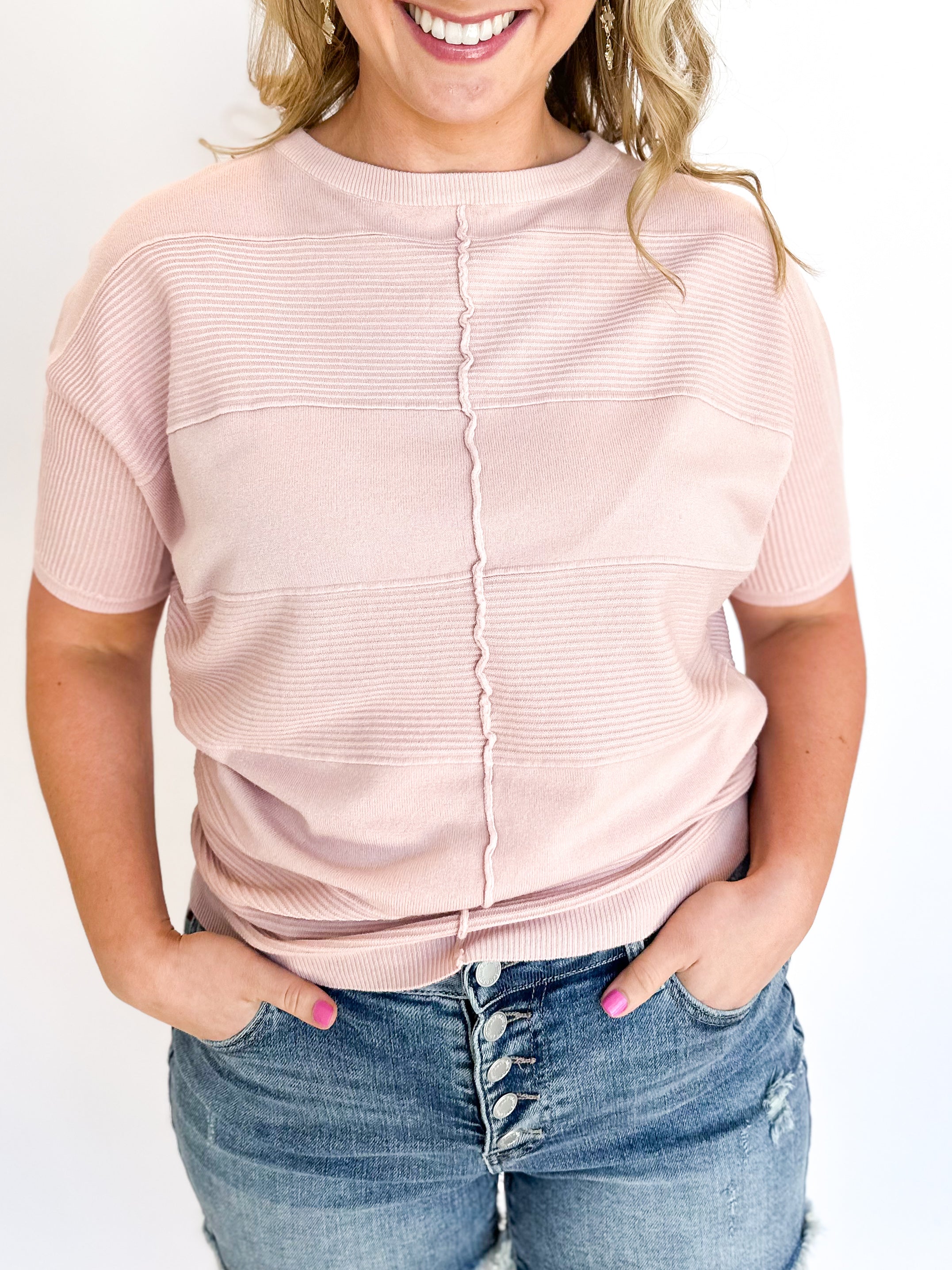 Rose Knit Blouse-230 Sweaters/Cardis-ALLIE ROSE-July & June Women's Fashion Boutique Located in San Antonio, Texas