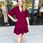 THML- Maroon Corduroy Mini Dress-510 Mini-THML-July & June Women's Fashion Boutique Located in San Antonio, Texas