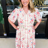 Cream & Pink Floral Midi Dress-500 Midi-POLOGRAM-July & June Women's Fashion Boutique Located in San Antonio, Texas