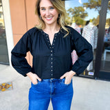 Studded Black Blouse-200 Fashion Blouses-TCEC-July & June Women's Fashion Boutique Located in San Antonio, Texas