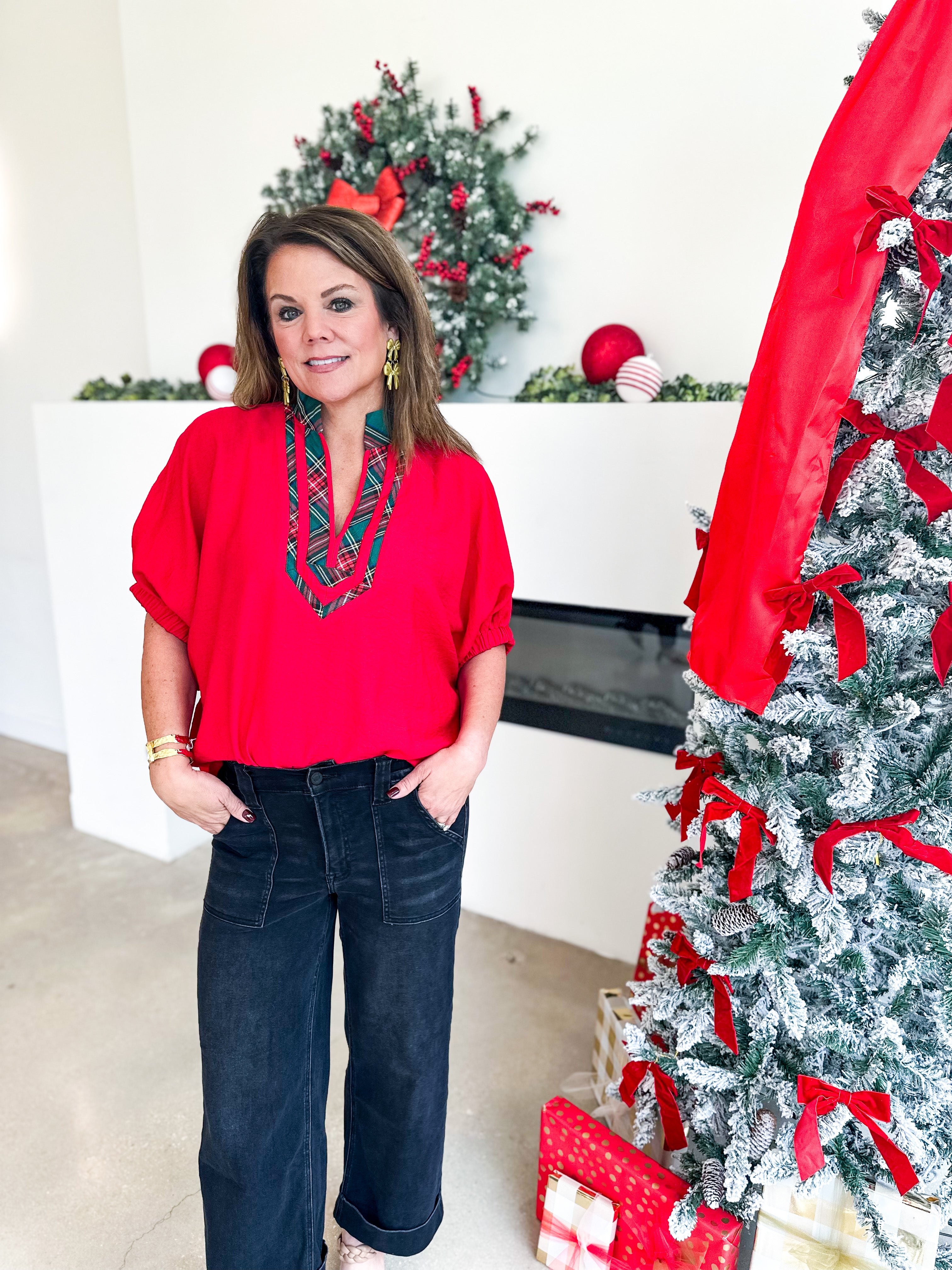 The Stacy Blouse - Red-200 Fashion Blouses-ENTRO-July & June Women's Fashion Boutique Located in San Antonio, Texas