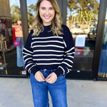 Pink Friday Doorbuster - Mock Neck Sweater Top - Navy - ONLINE-PINK FRIDAY DOORBUSTERS-BLU PEPPER-July & June Women's Fashion Boutique Located in San Antonio, Texas