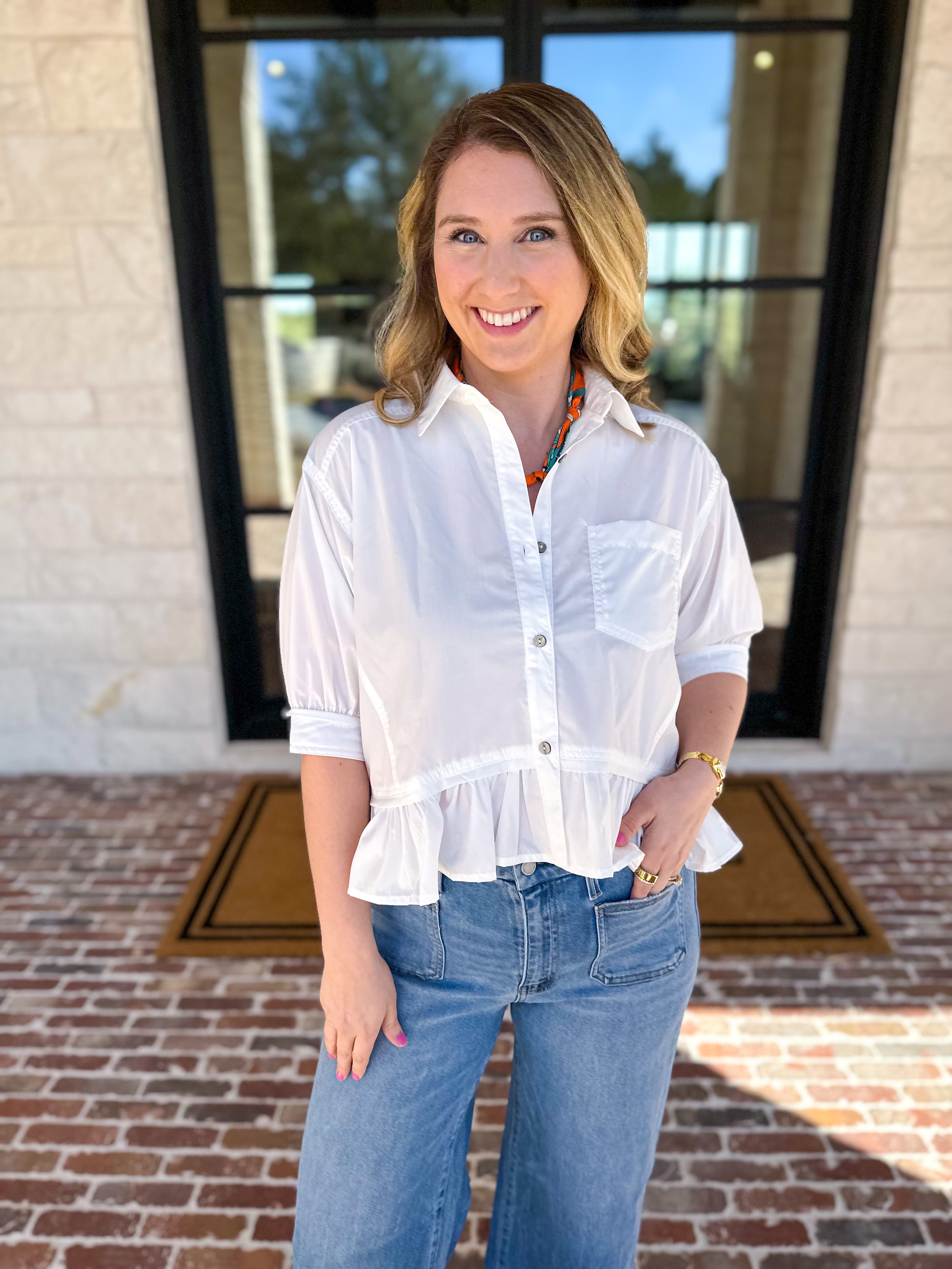 The Move with Grace Top - White-200 Fashion Blouses-ENTRO-July & June Women's Fashion Boutique Located in San Antonio, Texas