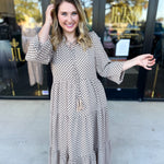 Taupe & Black Midi Dress-500 Midi-POLOGRAM-July & June Women's Fashion Boutique Located in San Antonio, Texas