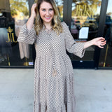 Taupe & Black Midi Dress-500 Midi-POLOGRAM-July & June Women's Fashion Boutique Located in San Antonio, Texas