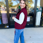 Quilted Bow Vest - Burgundy-600 Outerwear-BLU PEPPER-July & June Women's Fashion Boutique Located in San Antonio, Texas
