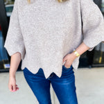 Scalloped Sweater Top - Taupe-230 Sweaters/Cardis-ENTRO-July & June Women's Fashion Boutique Located in San Antonio, Texas