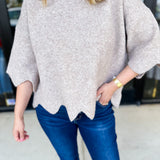 Scalloped Sweater Top - Taupe-230 Sweaters/Cardis-ENTRO-July & June Women's Fashion Boutique Located in San Antonio, Texas