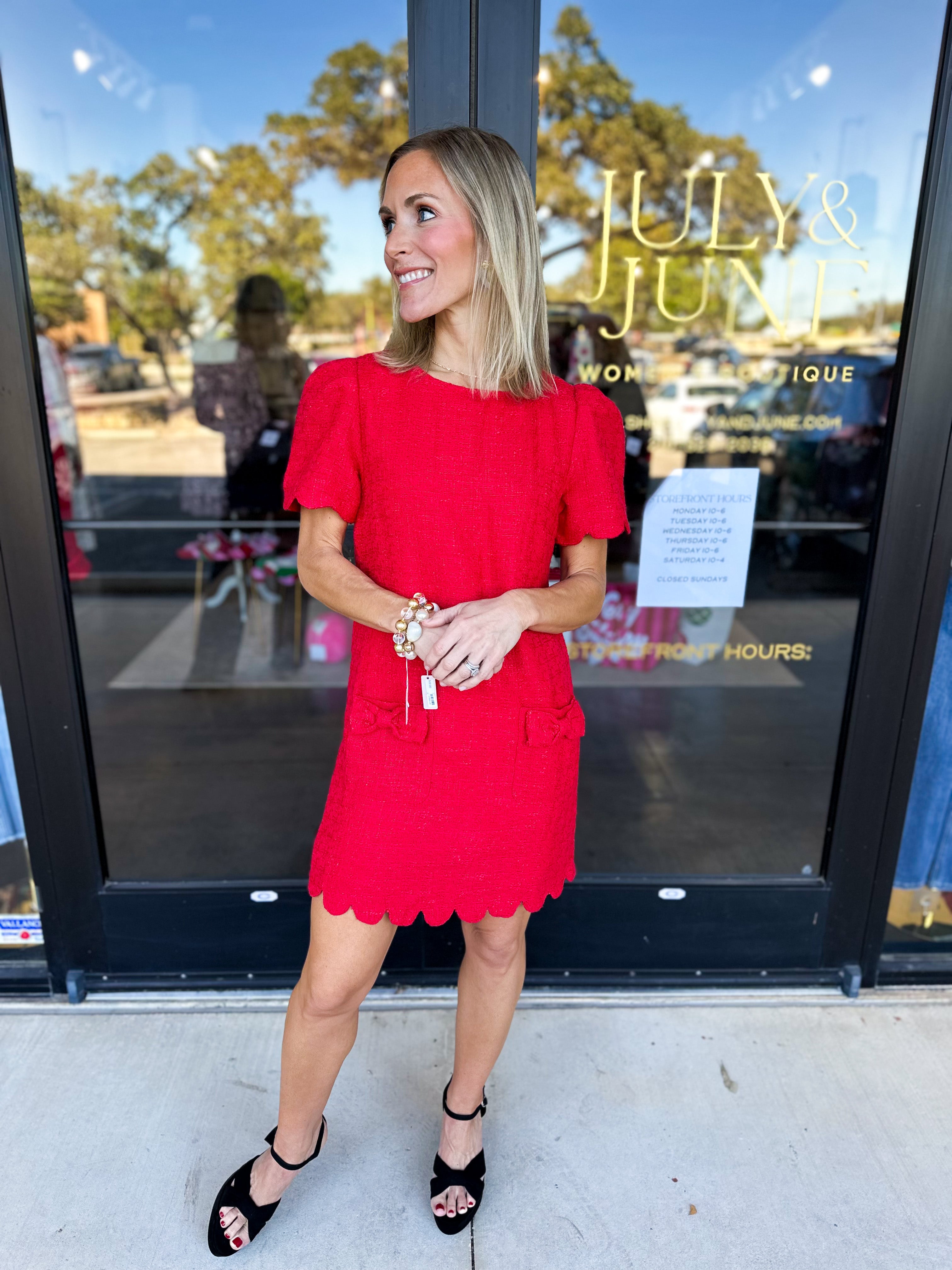 Red Tweed Mini Dress-510 Mini-FATE-July & June Women's Fashion Boutique Located in San Antonio, Texas