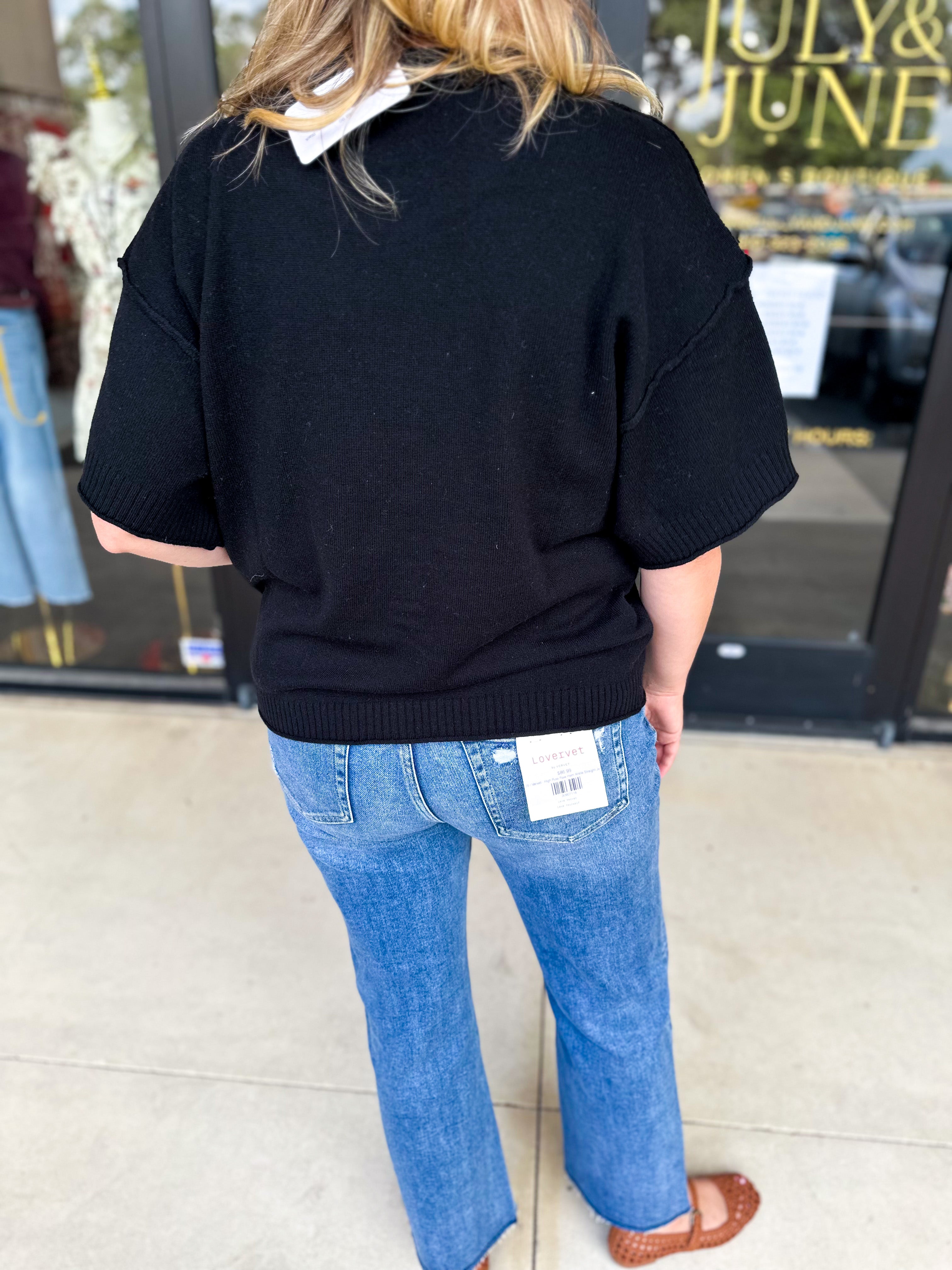 The Ella Knit Sweater Top - Black-230 Sweaters/Cardis-JODIFL-July & June Women's Fashion Boutique Located in San Antonio, Texas