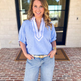 Seersucker Sweet Blouse - Light Blue-200 Fashion Blouses-ENTRO-July & June Women's Fashion Boutique Located in San Antonio, Texas