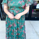 Hunter Green Garden Midi Dress-500 Midi-POLOGRAM-July & June Women's Fashion Boutique Located in San Antonio, Texas