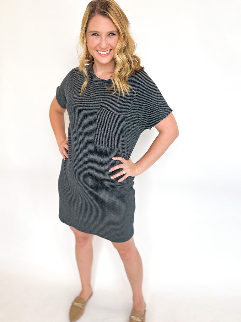 Ribbed T-shirt Dress- Charcoal-510 Mini-ENTRO-July & June Women's Fashion Boutique Located in San Antonio, Texas