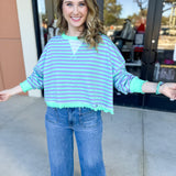 Seafoam Striped Long Sleeve Top-210 Casual Blouses-VEVERET CLOTHING-July & June Women's Fashion Boutique Located in San Antonio, Texas
