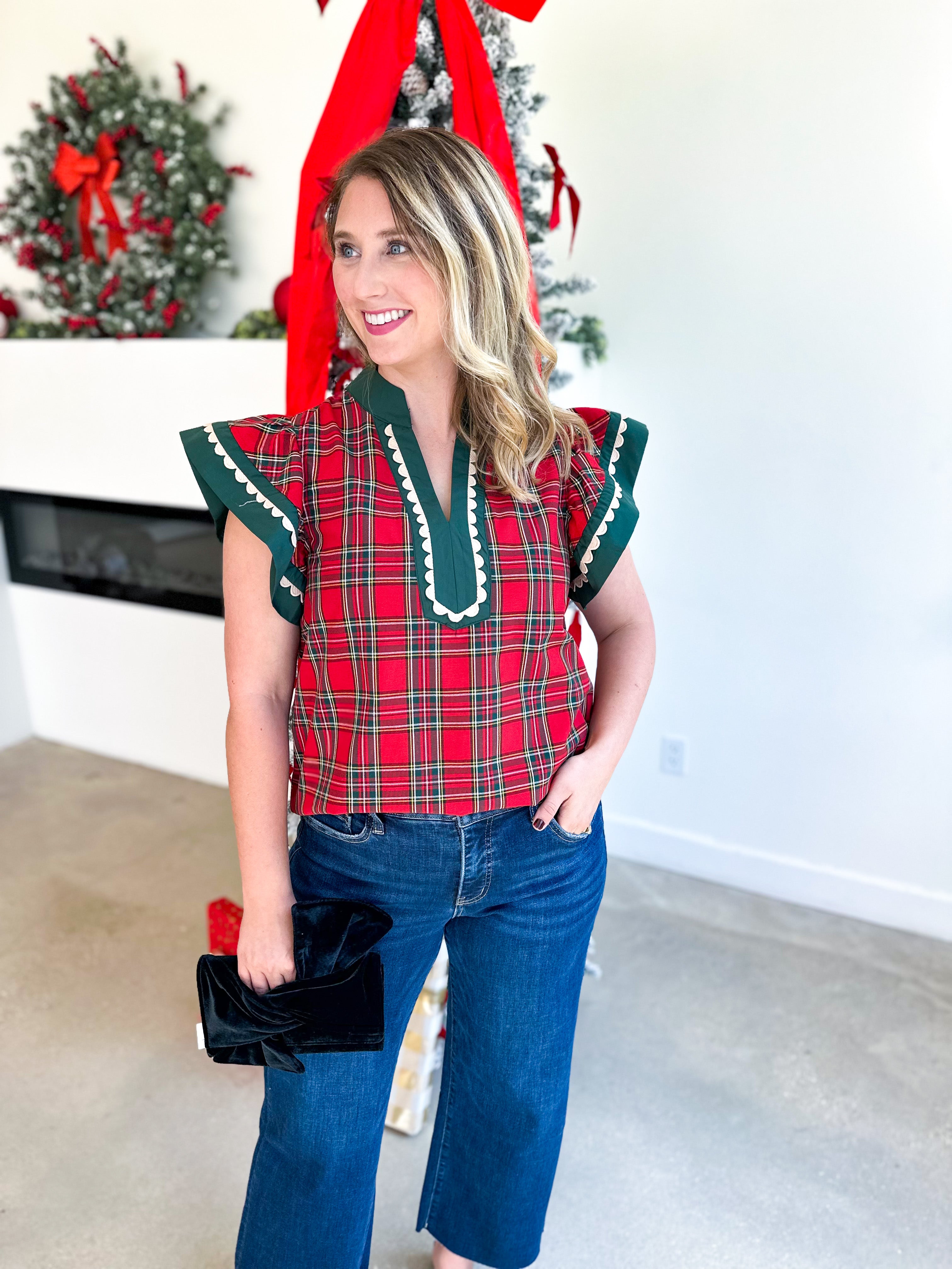 Classy Christmas Blouse-200 Fashion Blouses-ENTRO-July & June Women's Fashion Boutique Located in San Antonio, Texas