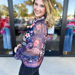 Deep Blue Floral Blouse-200 Fashion Blouses-FATE-July & June Women's Fashion Boutique Located in San Antonio, Texas