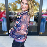 Deep Blue Floral Blouse-200 Fashion Blouses-FATE-July & June Women's Fashion Boutique Located in San Antonio, Texas