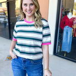 Kelly Green & Pink Tee-210 Casual Blouses-POLOGRAM-July & June Women's Fashion Boutique Located in San Antonio, Texas