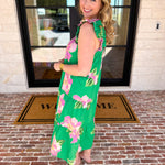 THML - Kelly Green Floral Tiered Midi Dress-500 Midi-THML-July & June Women's Fashion Boutique Located in San Antonio, Texas
