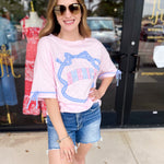 Pink Gingham USA Tee-210 Casual Blouses-PEACH LOVE-July & June Women's Fashion Boutique Located in San Antonio, Texas