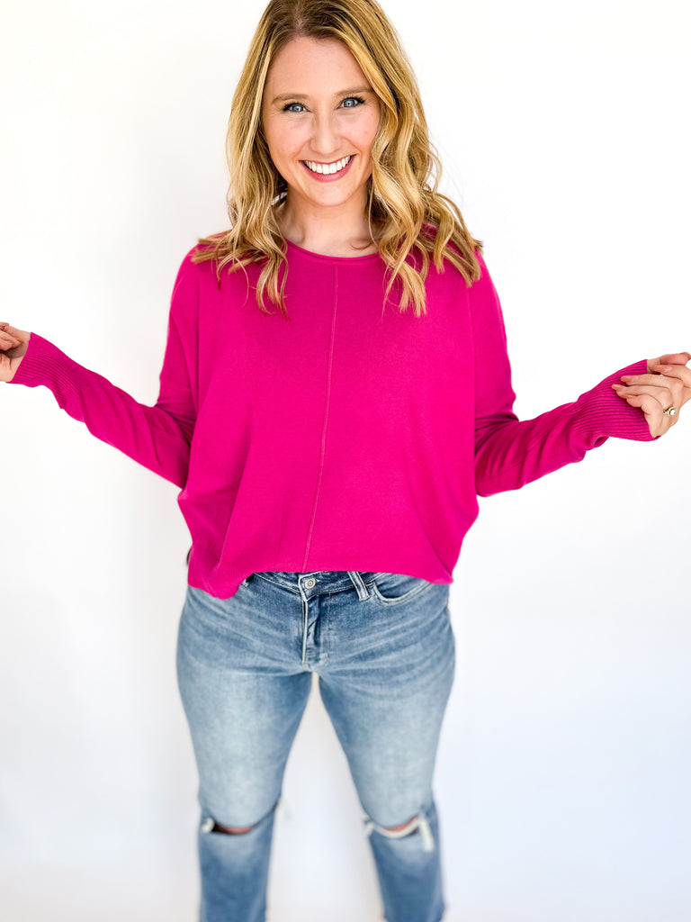 Softest Basic Sweater- Hot Pink-230 Sweaters/Cardis-&MERCI-July & June Women's Fashion Boutique Located in San Antonio, Texas