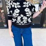 THML - Black & Ivory Floral Sweater Top-230 Sweaters/Cardis-THML-July & June Women's Fashion Boutique Located in San Antonio, Texas