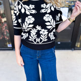THML - Black & Ivory Floral Sweater Top-230 Sweaters/Cardis-THML-July & June Women's Fashion Boutique Located in San Antonio, Texas