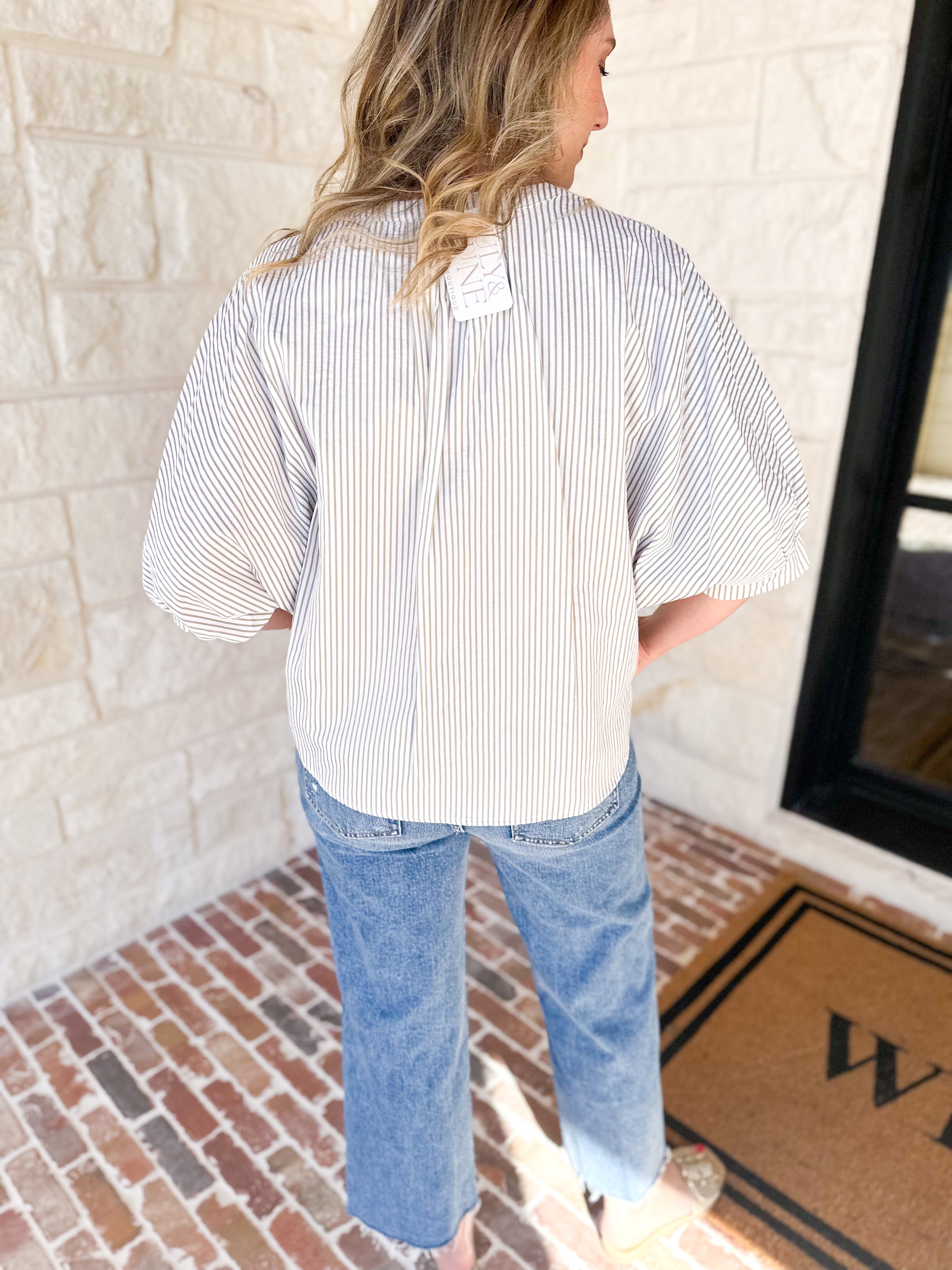Stripe Dolman Blouse - Sage-200 Fashion Blouses-ALLIE ROSE-July & June Women's Fashion Boutique Located in San Antonio, Texas