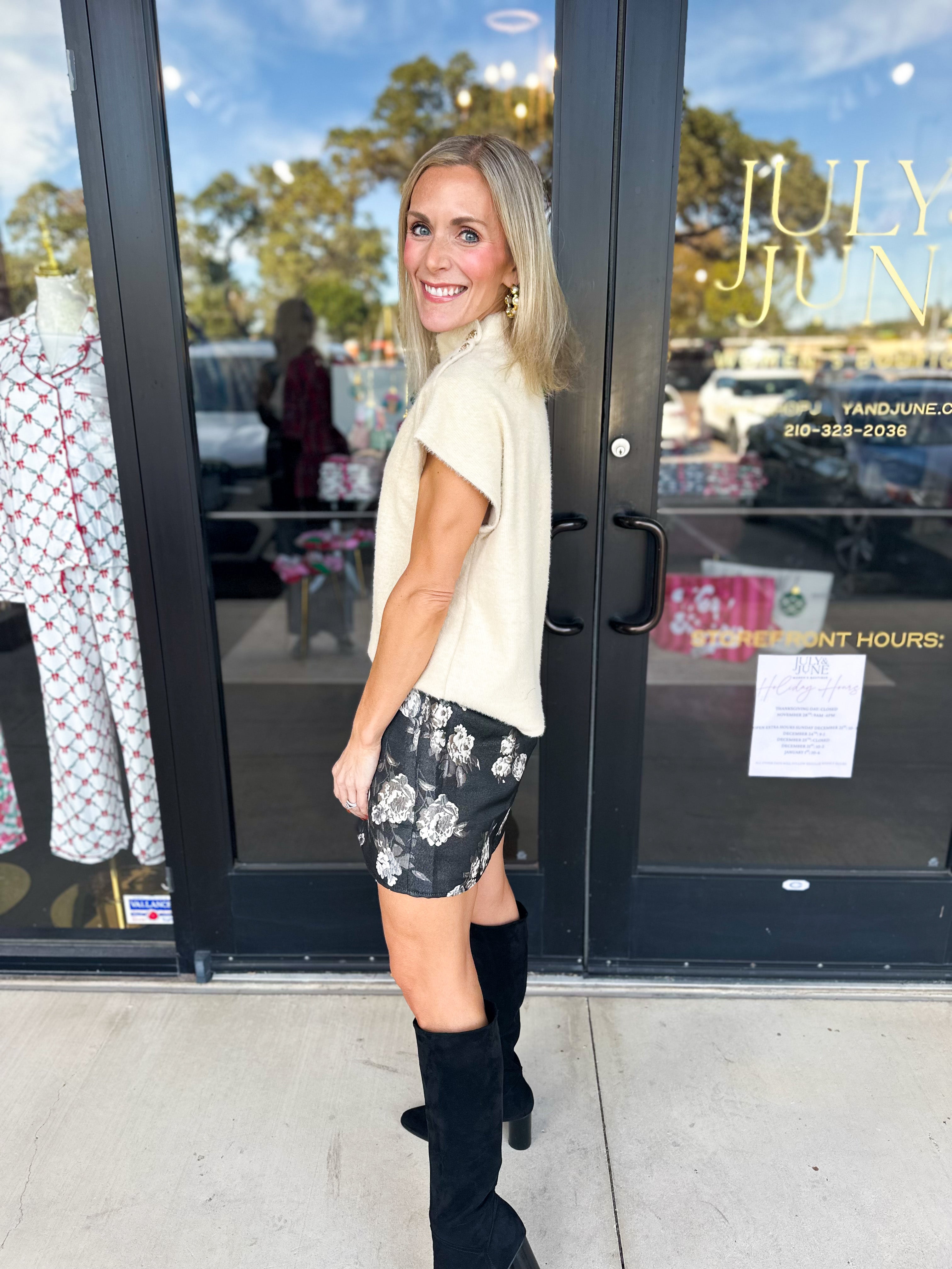 THML - Floral Shimmer Skirt-410 Shorts/Skirts-THML-July & June Women's Fashion Boutique Located in San Antonio, Texas