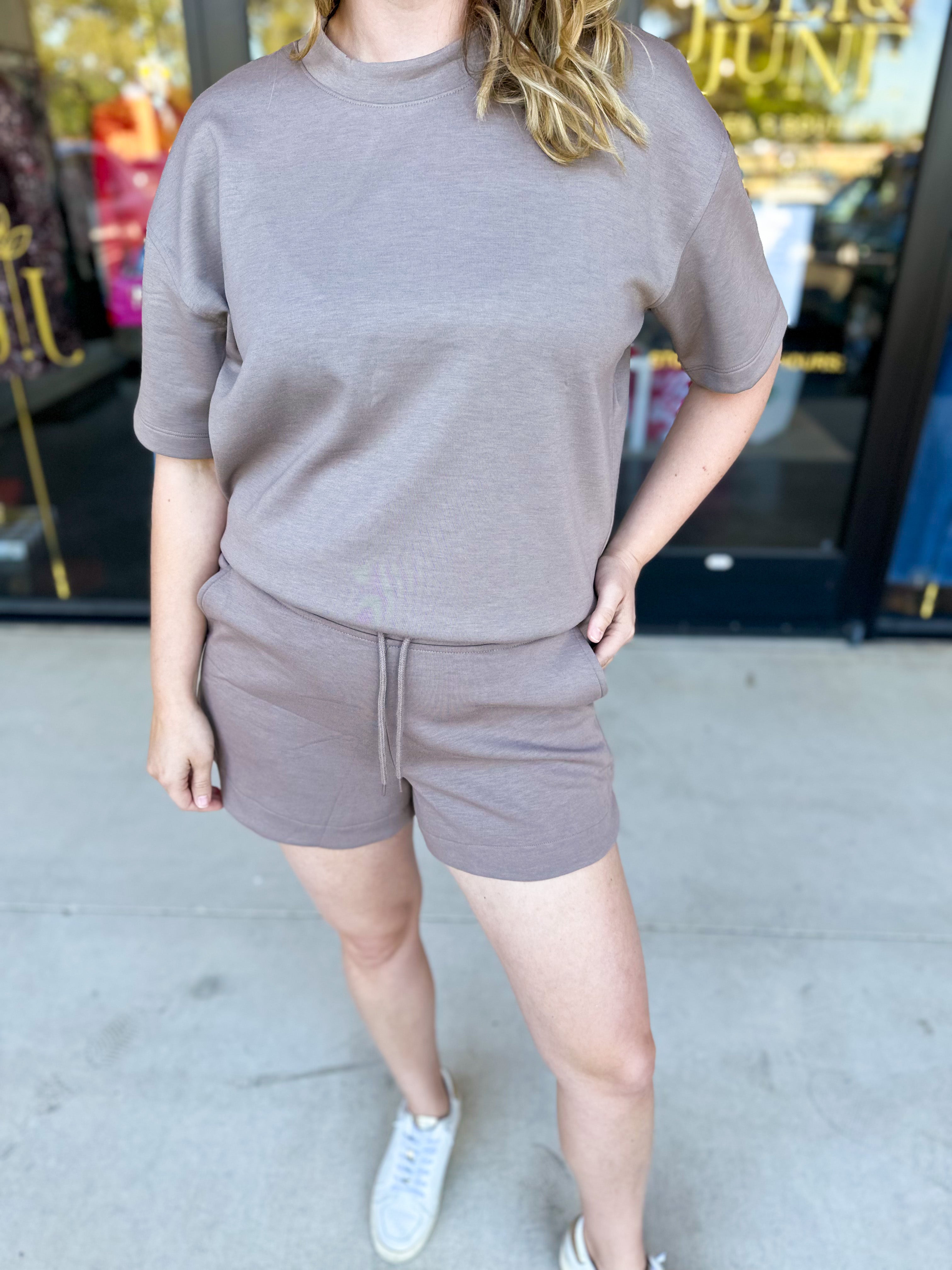 Pink Friday Doorbuster - Scuba Short Set - Cocoa - IN STORE-PINK FRIDAY DOORBUSTERS-ZENANA-July & June Women's Fashion Boutique Located in San Antonio, Texas