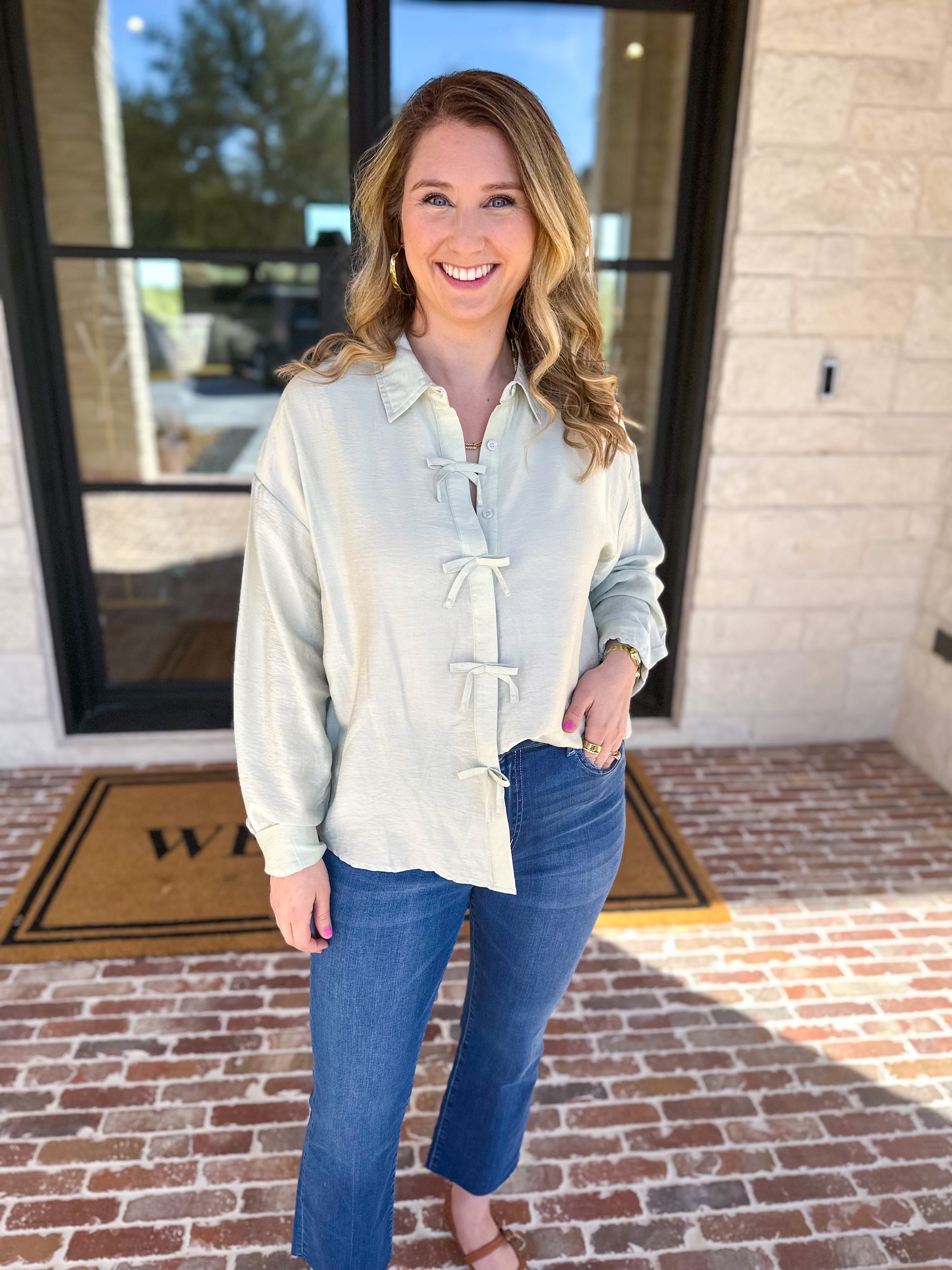 Bow Detailed Blouse - Mint-200 Fashion Blouses-IN FEBRUARY-July & June Women's Fashion Boutique Located in San Antonio, Texas