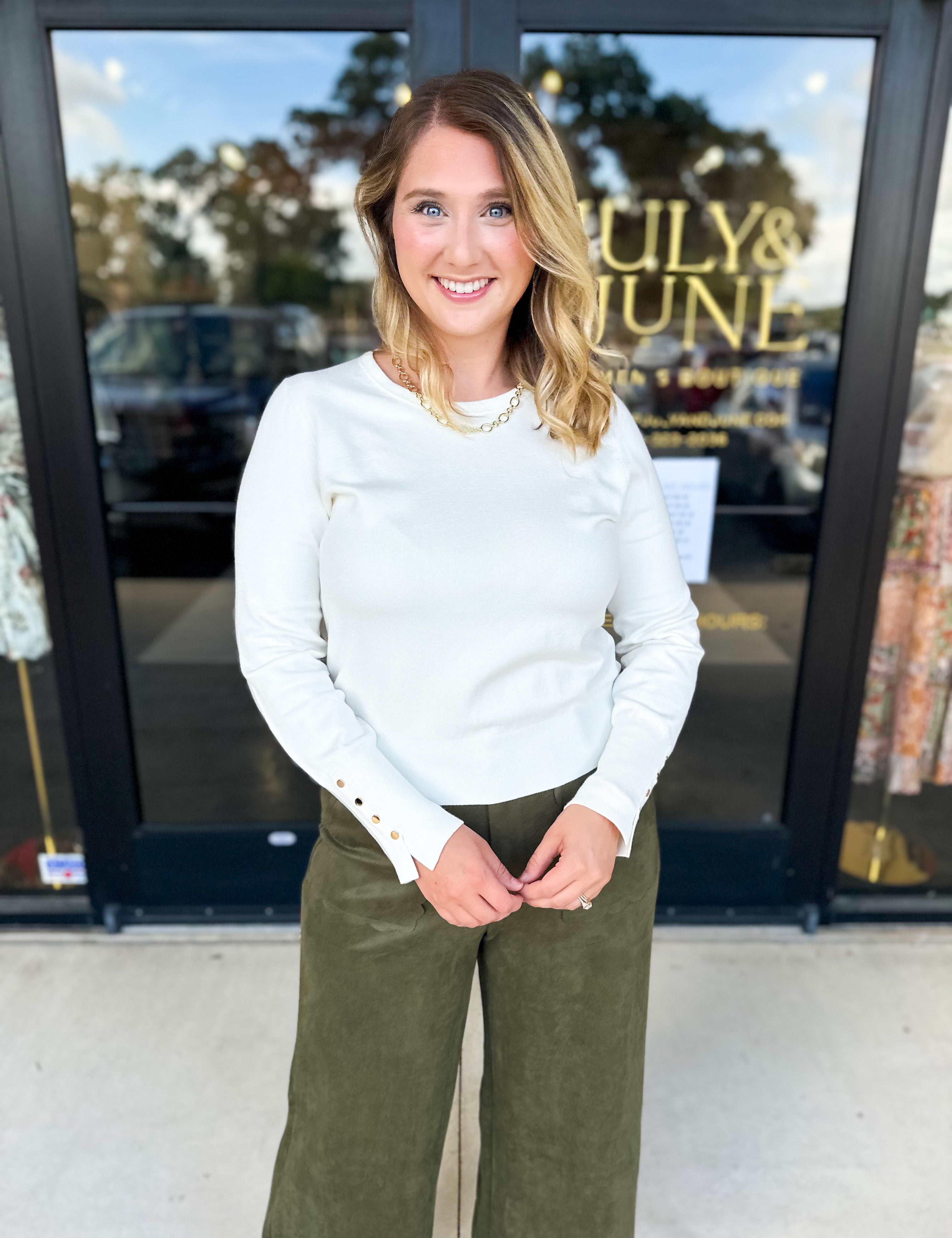 Long Sleeve Sweater Top - Cream-230 Sweaters/Cardis-ENTRO-July & June Women's Fashion Boutique Located in San Antonio, Texas